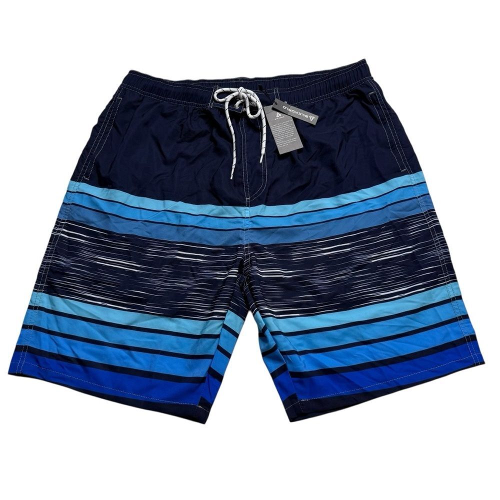 NWT Silkworld Men’s Board Shorts Beach Pool Surfing Blue Striped Sz XXL